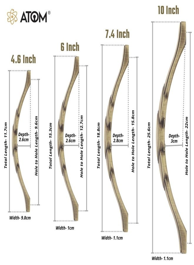 Atom 10 Inches Brass Antique Door Handle | Cabinet Handle, Main Door Handle, Wardrobe & Drawer Pulls (Set of 2, CH-225) - Image 2